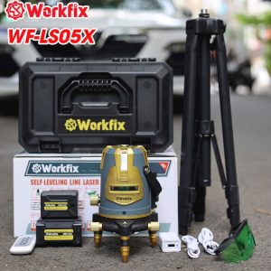 Máy cân mực laser 5 tia WorkFix điều khiển tự quay, bóng led siêu sáng