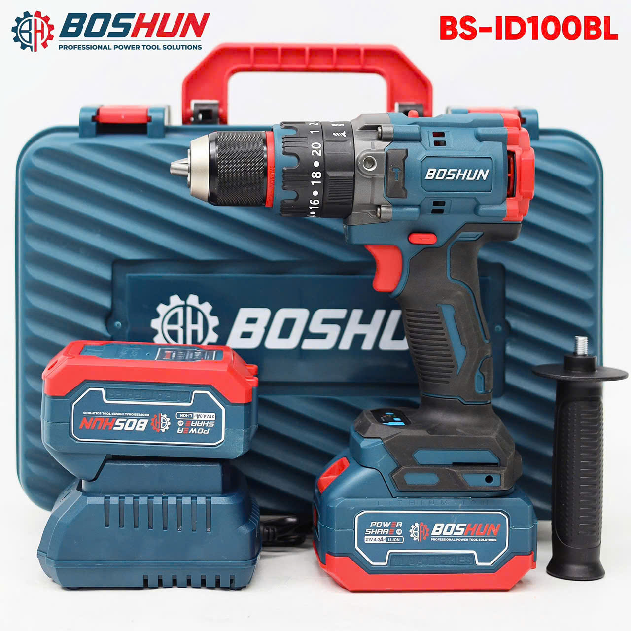 Máy khoan vặn vít dùng pin Boshun - Không chổi than - 02 pin 10 cell - Lực 100 N.m